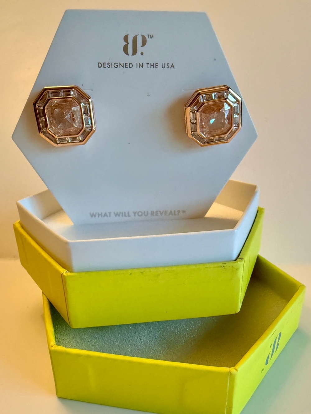 Bomb party Rose Gold Octagon Crystal Stud Earrings - “Make It Count, Darling”